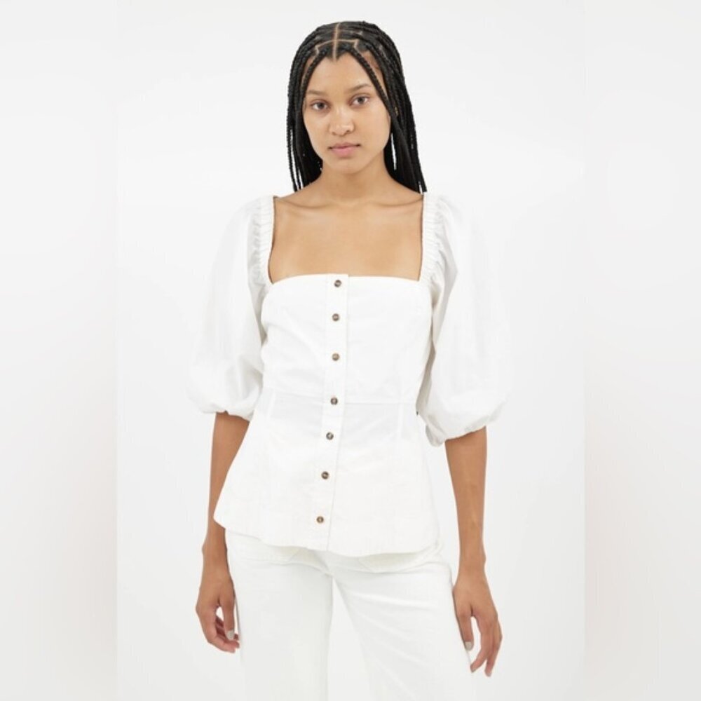 GANNI White Puff Sleeve Poplin Blouse 8 euc summer